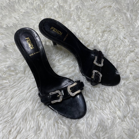 Fendi Shoes - Fendi Vintage Rhinestone Buckle Heels 36